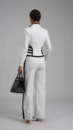 JESSICA - Completo bianco slim fit con felpa zip e pantaloni