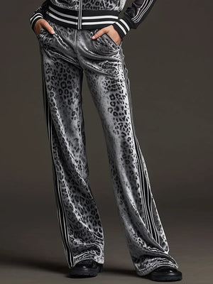 CASAZZA - Completo grigio in velluto leopardato con righe retro