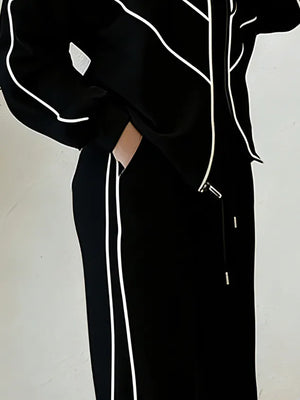 POMPEIANA - Completo casual cardigan e pantaloni palazzo in bianco e nero