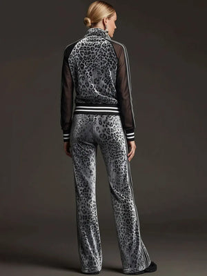 CASAZZA - Completo grigio in velluto leopardato con righe retro