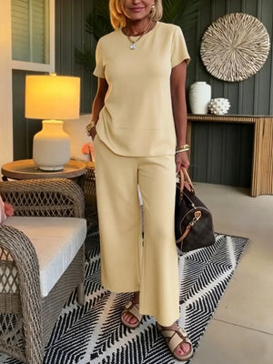 LUDOVICA - Coordinato due pezzi con pantaloni wide leg blu navy