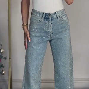 RINA - Jeans straight fit denim con strass blu nero grigio