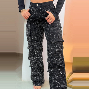 BRIGIDA - Pantaloni palazzo eleganti con dettagli in strass