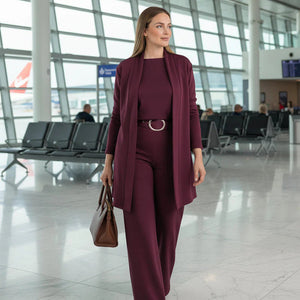 SOFIA - Coordinato 3 pezzi elegante in marrone, blu, beige, nero e rosso