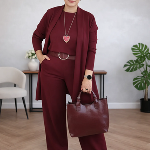 SOFIA - Coordinato 3 pezzi elegante in marrone, blu, beige, nero e rosso