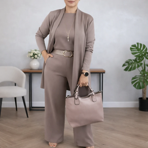 SOFIA - Coordinato 3 pezzi elegante in marrone, blu, beige, nero e rosso
