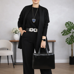 SOFIA - Coordinato 3 pezzi elegante in marrone, blu, beige, nero e rosso