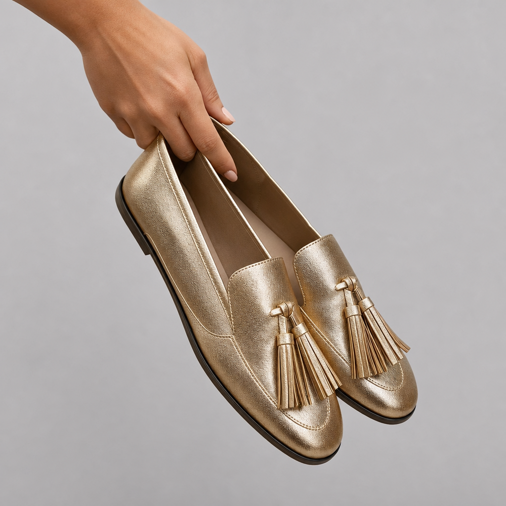 FERNANDA - Mocassino Dorato con Eleganti Nappine