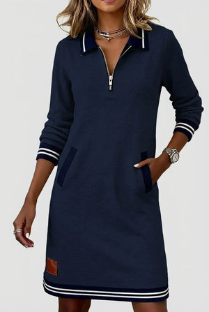 GERTRUDE - Abito zip frontale cotone-lino grigio blu nero