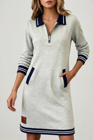 GERTRUDE - Abito zip frontale cotone-lino grigio blu nero