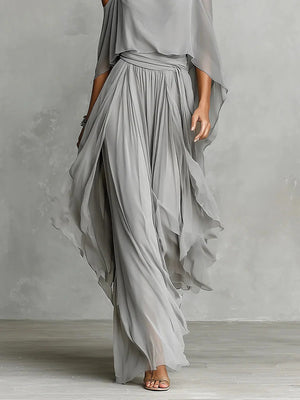 IONE - Completo fluido grigio, top a spalline e pantaloni leggeri