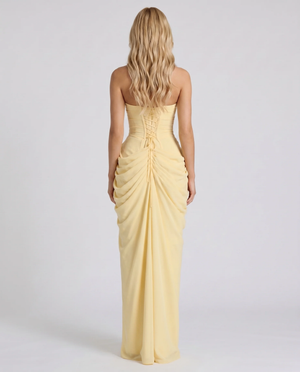 MELISSA - Abito maxi drappeggiato giallo