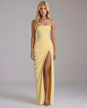 MELISSA - Abito maxi drappeggiato giallo
