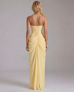 MELISSA - Abito maxi drappeggiato giallo