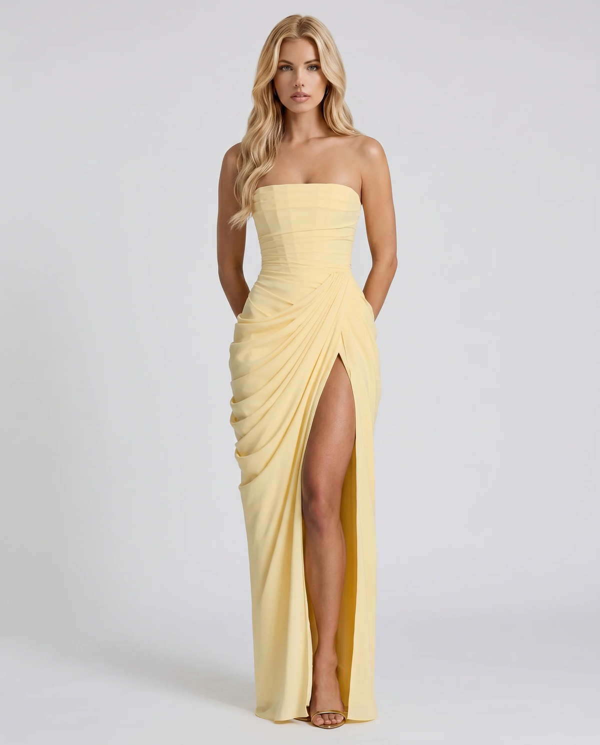 MELISSA - Abito maxi drappeggiato giallo