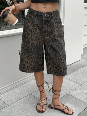 Jeans alla moda, nuovo stile, stampa leopardata, completo alla moda, abbinamento temperamento primavera estate, shorts da donna a mezza lunghezza — foto 4