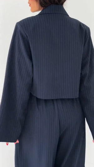 DONATELLA - Completo sartoriale 3 pezzi blu, giacca e pantaloni palazzo