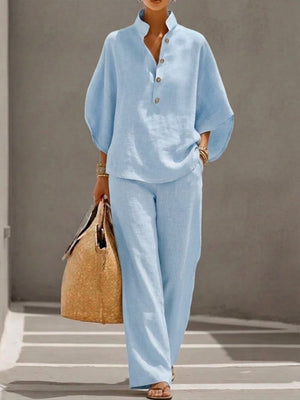 GRAZIANA - Completo in cotone e lino, maniche ampie e pantalone palazzo
