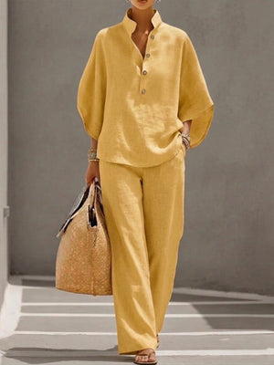 GRAZIANA - Completo in cotone e lino, maniche ampie e pantalone palazzo