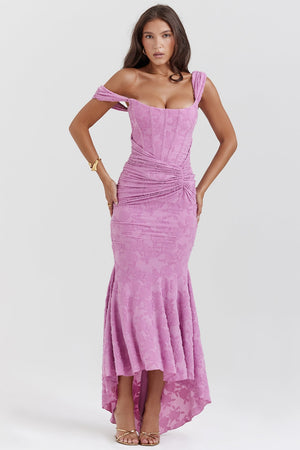 IOLANDA - Abito Maxi Floreale in Rosa, Beige, Nero e Pastello