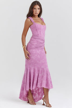 IOLANDA - Abito Maxi Floreale in Rosa, Beige, Nero e Pastello