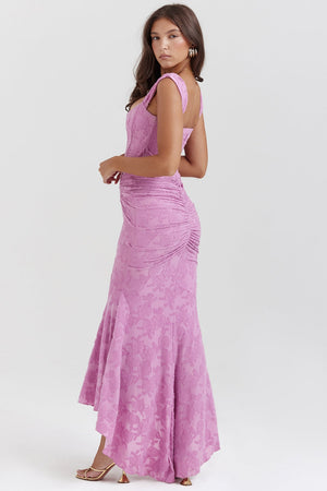 IOLANDA - Abito Maxi Floreale in Rosa, Beige, Nero e Pastello
