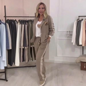 LUCIA - Completo donna blazer verde o grigio con righe laterali