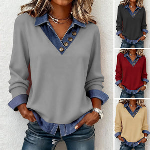 RUTH - Camicia donna effetto layering con colletto denim