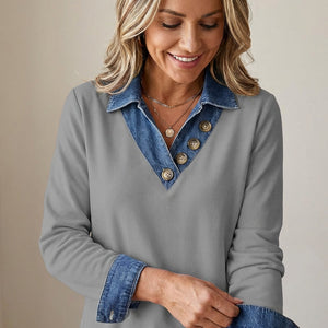 RUTH - Camicia donna effetto layering con colletto denim