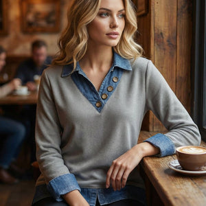 RUTH - Camicia donna effetto layering con colletto denim