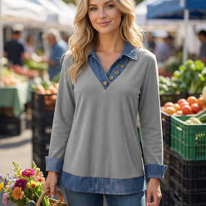 RUTH - Camicia donna effetto layering con colletto denim