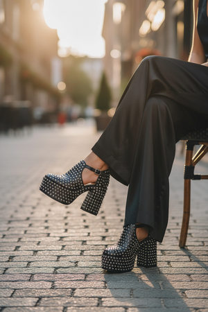CAMILLA - Scarpe in pelle nera con platform e borchie