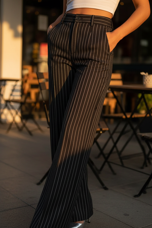 COPPELIA - Pantaloni donna vita alta righe verticali wide leg