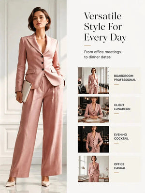 LUDOVICA - Completo elegante da lavoro in rosa, beige, grigio e caffè