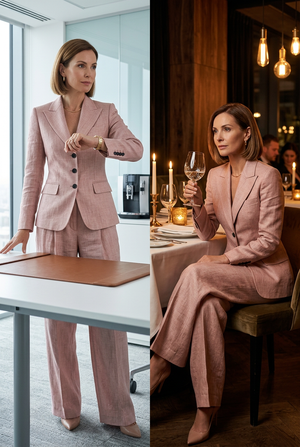 LUDOVICA - Completo elegante da lavoro in rosa, beige, grigio e caffè