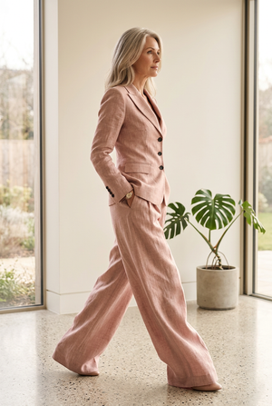 LUDOVICA - Completo elegante da lavoro in rosa, beige, grigio e caffè