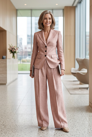 LUDOVICA - Completo elegante da lavoro in rosa, beige, grigio e caffè